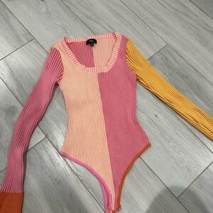 Lulu's Pink and Orange Colorblock Bodysuit